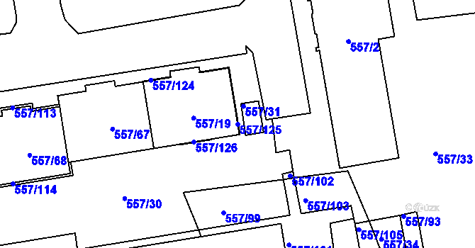 Parcela st. 557/125 v KÚ Libuš, Katastrální mapa