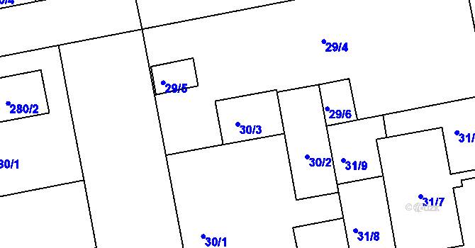Parcela st. 30/3 v KÚ Libuš, Katastrální mapa
