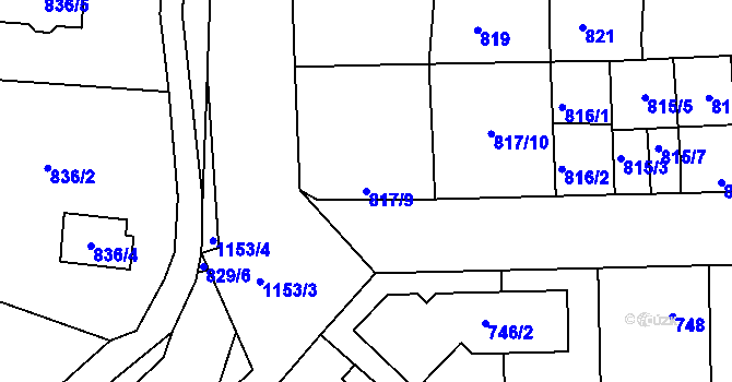 Parcela st. 817/9 v KÚ Libuš, Katastrální mapa