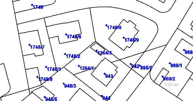 Parcela st. 1264/3 v KÚ Libuš, Katastrální mapa