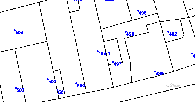 Parcela st. 499/1 v KÚ Libuš, Katastrální mapa