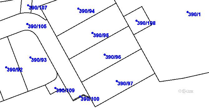 Parcela st. 390/96 v KÚ Libuš, Katastrální mapa