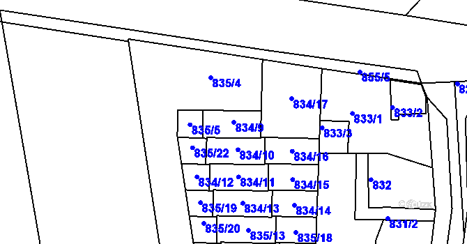 Parcela st. 834/9 v KÚ Libuš, Katastrální mapa