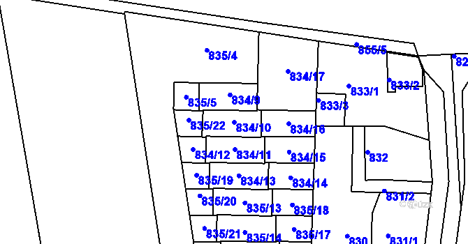 Parcela st. 834/10 v KÚ Libuš, Katastrální mapa