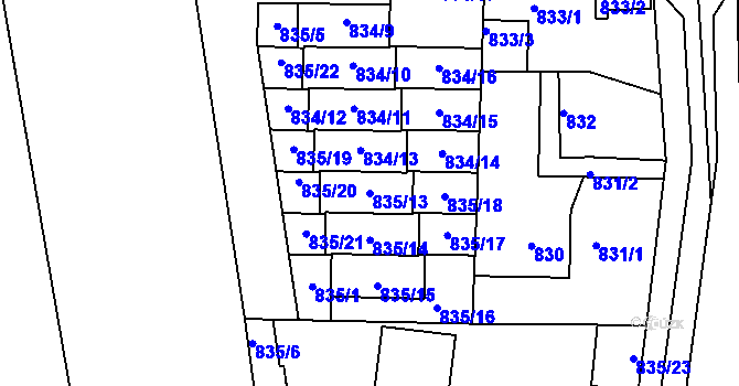 Parcela st. 835/13 v KÚ Libuš, Katastrální mapa