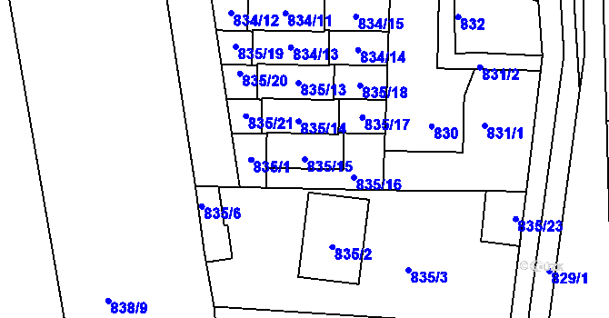 Parcela st. 835/15 v KÚ Libuš, Katastrální mapa