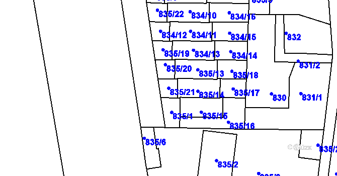 Parcela st. 835/21 v KÚ Libuš, Katastrální mapa