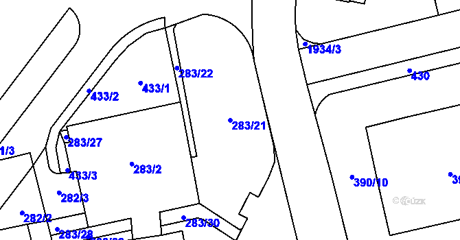 Parcela st. 283/21 v KÚ Kamýk, Katastrální mapa
