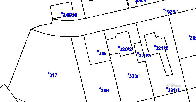 Parcela st. 318 v KÚ Kamýk, Katastrální mapa