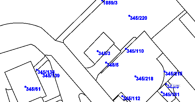 Parcela st. 345/3 v KÚ Kamýk, Katastrální mapa