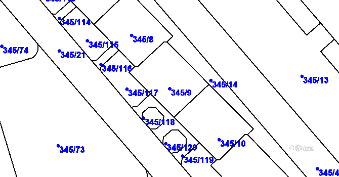 Parcela st. 345/9 v KÚ Kamýk, Katastrální mapa