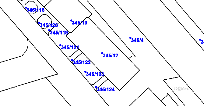 Parcela st. 345/12 v KÚ Kamýk, Katastrální mapa