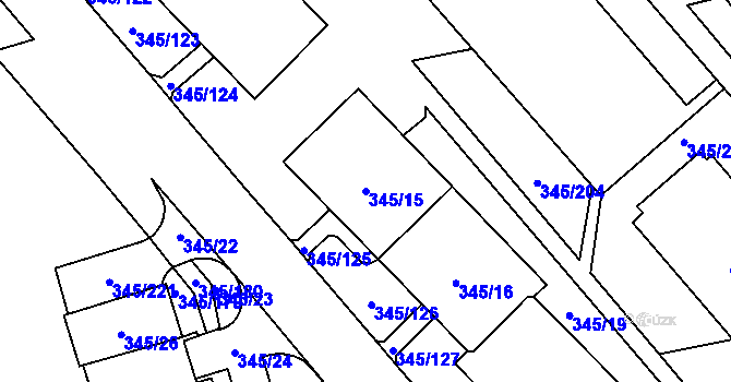 Parcela st. 345/15 v KÚ Kamýk, Katastrální mapa