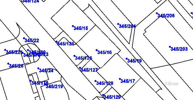 Parcela st. 345/16 v KÚ Kamýk, Katastrální mapa