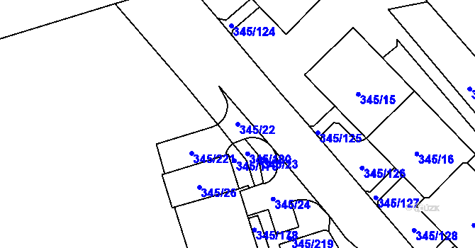 Parcela st. 345/22 v KÚ Kamýk, Katastrální mapa