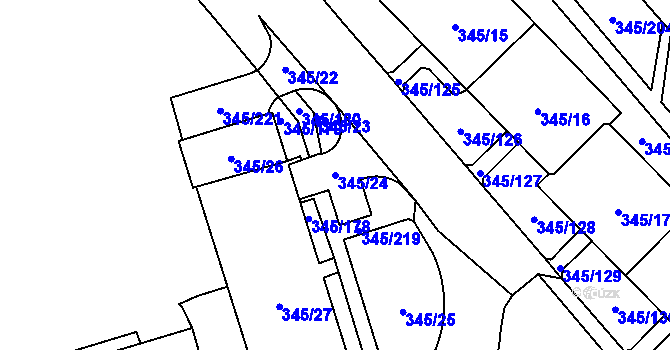 Parcela st. 345/24 v KÚ Kamýk, Katastrální mapa