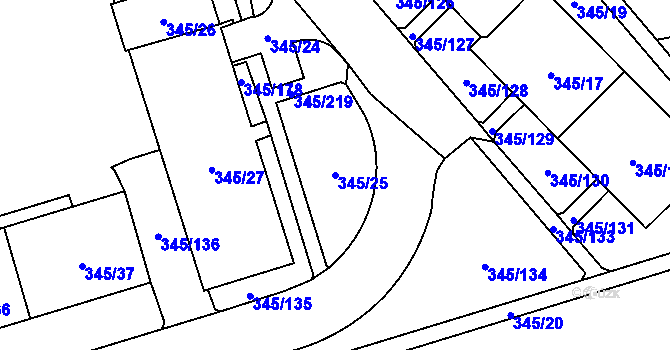 Parcela st. 345/25 v KÚ Kamýk, Katastrální mapa