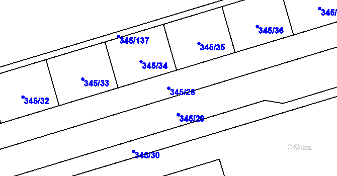 Parcela st. 345/28 v KÚ Kamýk, Katastrální mapa
