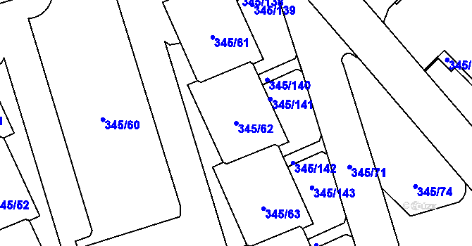 Parcela st. 345/62 v KÚ Kamýk, Katastrální mapa
