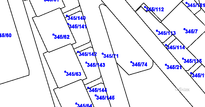Parcela st. 345/71 v KÚ Kamýk, Katastrální mapa