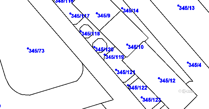 Parcela st. 345/119 v KÚ Kamýk, Katastrální mapa
