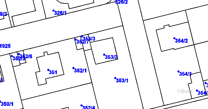 Parcela st. 353/2 v KÚ Kamýk, Katastrální mapa