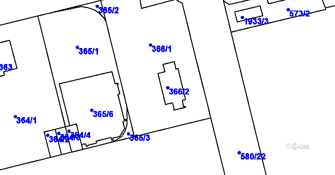 Parcela st. 366/2 v KÚ Kamýk, Katastrální mapa