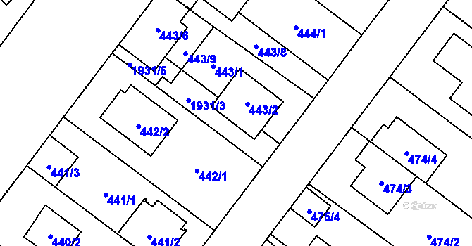 Parcela st. 443/3 v KÚ Kamýk, Katastrální mapa