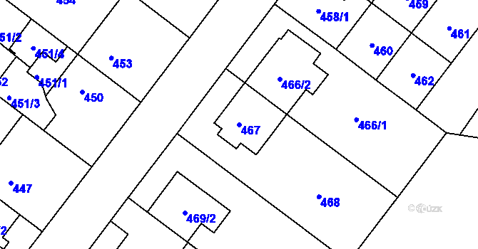 Parcela st. 467 v KÚ Kamýk, Katastrální mapa