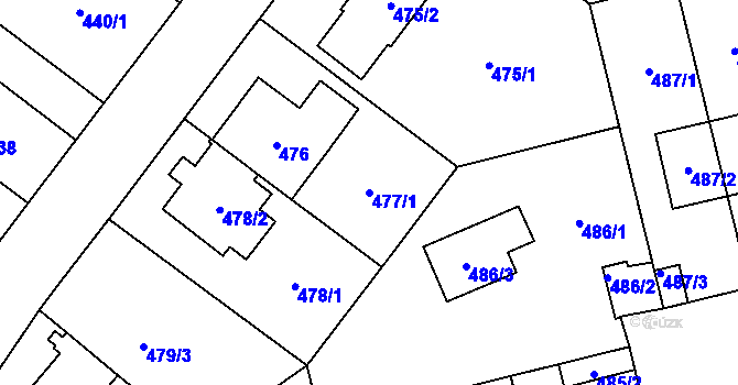 Parcela st. 477/1 v KÚ Kamýk, Katastrální mapa