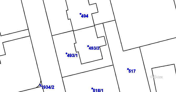 Parcela st. 493/2 v KÚ Kamýk, Katastrální mapa
