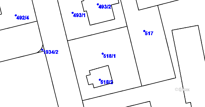 Parcela st. 518/1 v KÚ Kamýk, Katastrální mapa
