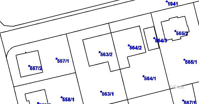 Parcela st. 563/2 v KÚ Kamýk, Katastrální mapa