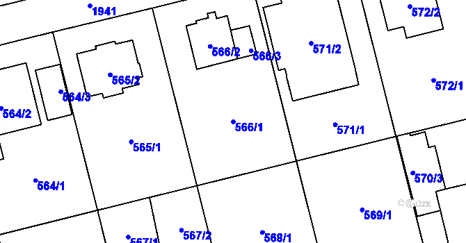 Parcela st. 566/1 v KÚ Kamýk, Katastrální mapa
