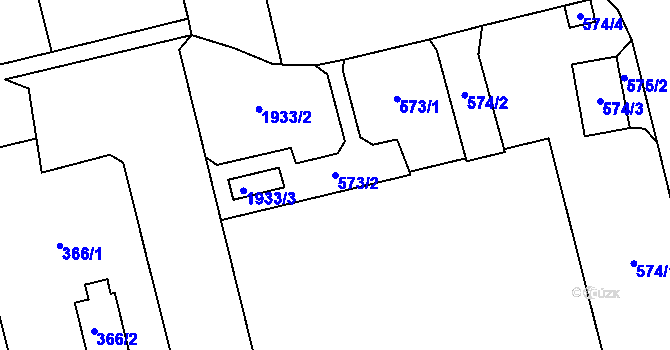 Parcela st. 573/2 v KÚ Kamýk, Katastrální mapa