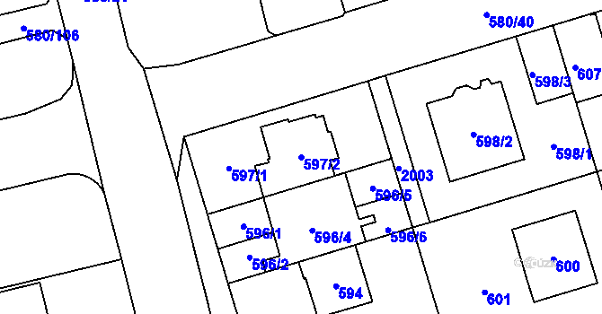 Parcela st. 597/2 v KÚ Kamýk, Katastrální mapa