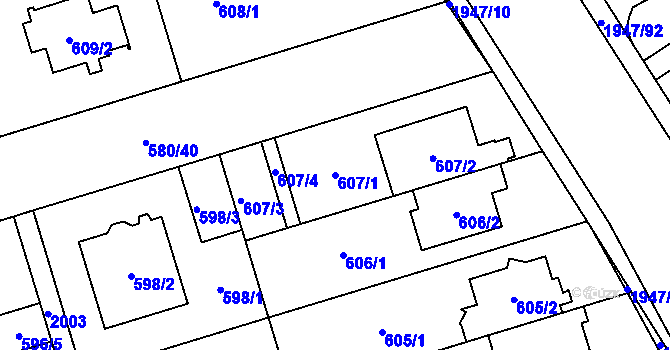 Parcela st. 607/1 v KÚ Kamýk, Katastrální mapa