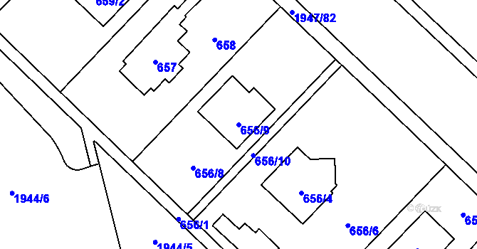 Parcela st. 656/9 v KÚ Kamýk, Katastrální mapa