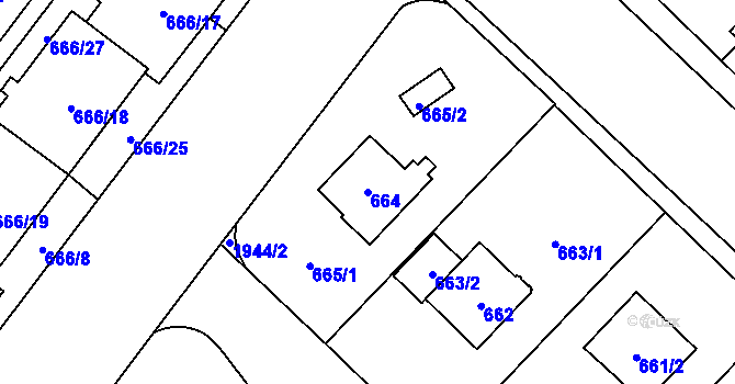 Parcela st. 664 v KÚ Kamýk, Katastrální mapa