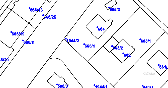 Parcela st. 665/1 v KÚ Kamýk, Katastrální mapa