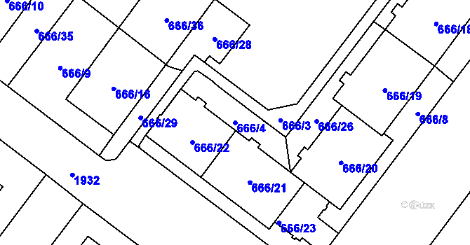 Parcela st. 666/4 v KÚ Kamýk, Katastrální mapa