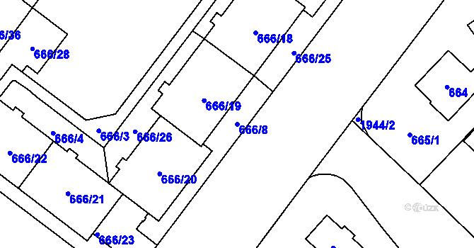 Parcela st. 666/8 v KÚ Kamýk, Katastrální mapa