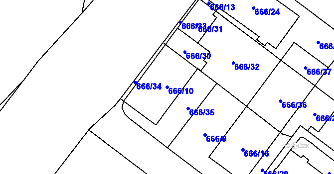 Parcela st. 666/10 v KÚ Kamýk, Katastrální mapa