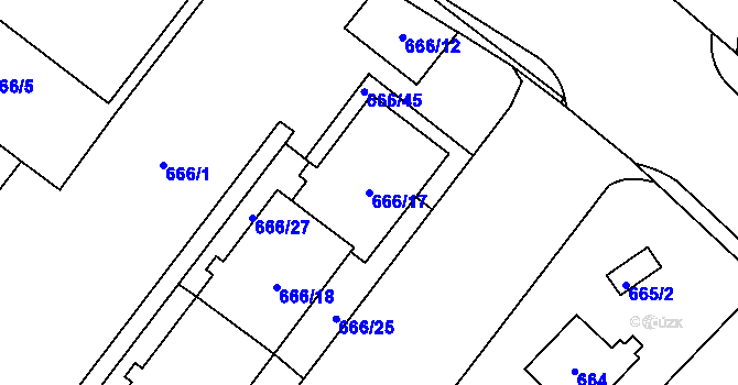 Parcela st. 666/17 v KÚ Kamýk, Katastrální mapa
