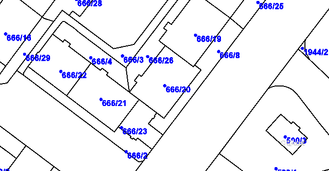Parcela st. 666/20 v KÚ Kamýk, Katastrální mapa