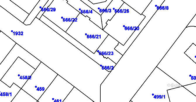Parcela st. 666/23 v KÚ Kamýk, Katastrální mapa