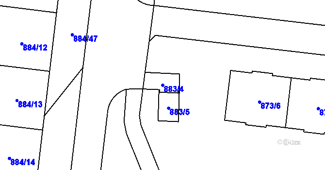 Parcela st. 883/4 v KÚ Kamýk, Katastrální mapa