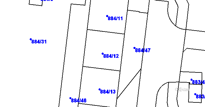 Parcela st. 884/12 v KÚ Kamýk, Katastrální mapa
