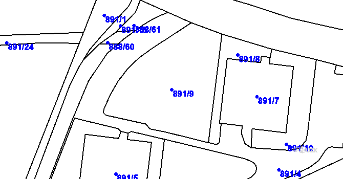 Parcela st. 891/9 v KÚ Kamýk, Katastrální mapa