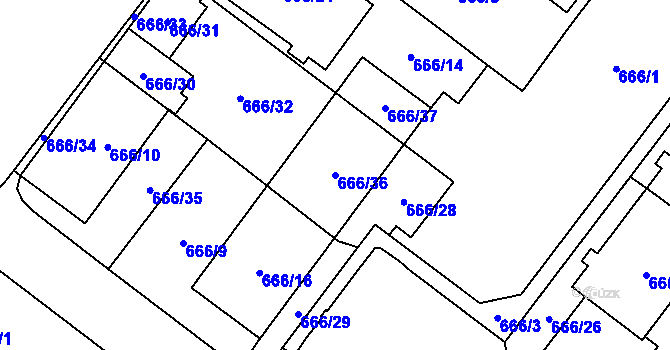 Parcela st. 666/36 v KÚ Kamýk, Katastrální mapa